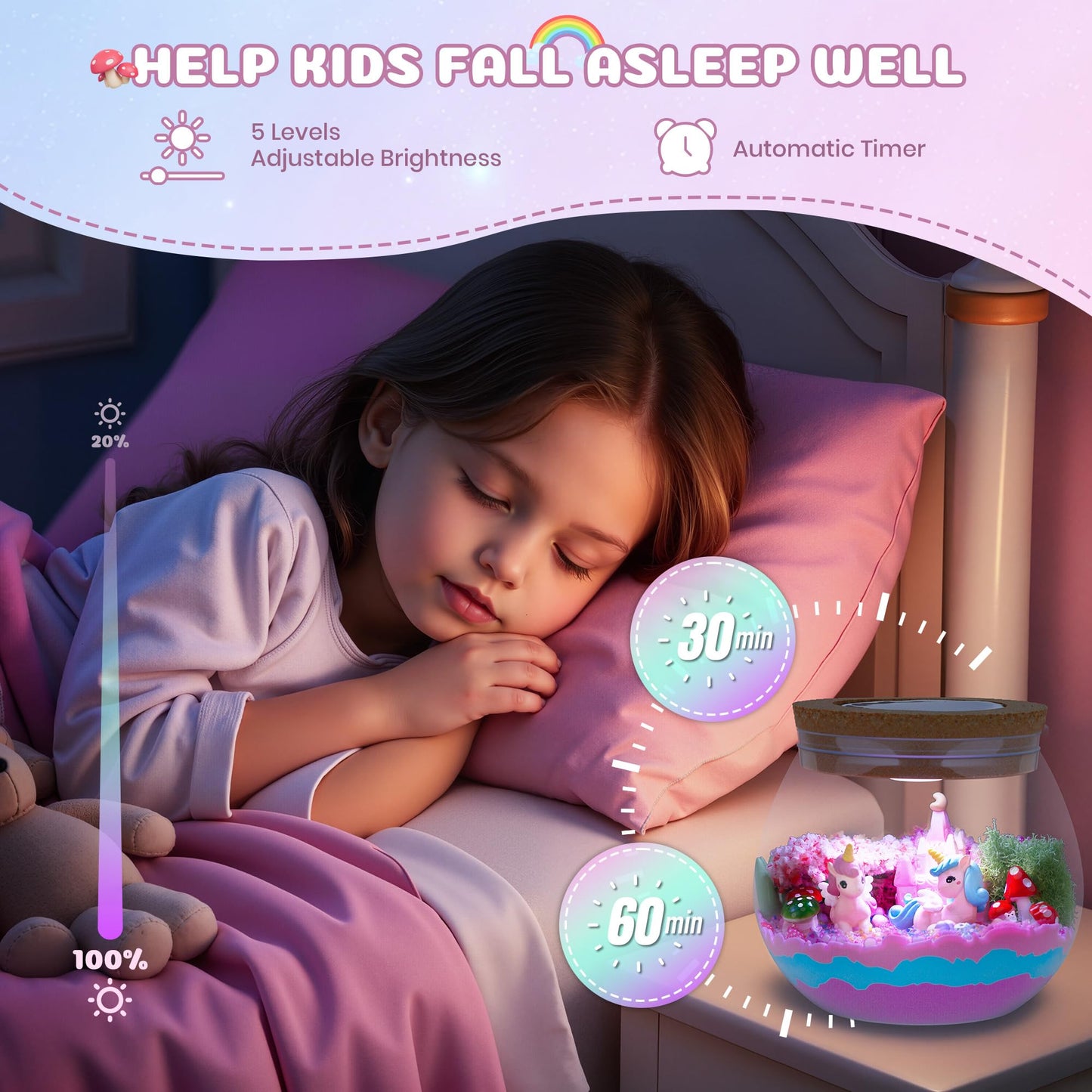 Nicella Unicorn Light-Up Terrarium Kit | DIY Unicorn Garden & LED Night Light for Kids 4–12