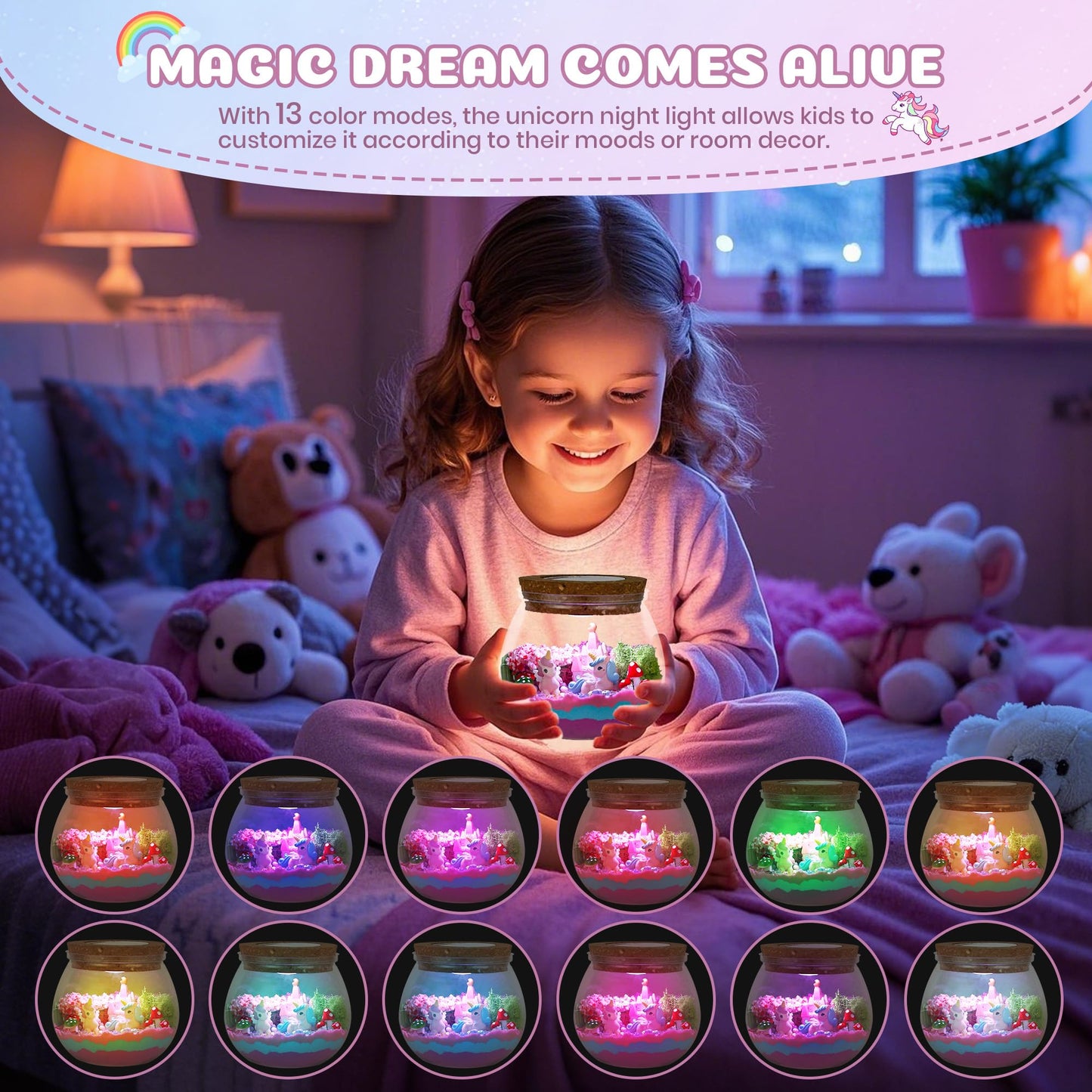 Nicella Unicorn Light-Up Terrarium Kit | DIY Unicorn Garden & LED Night Light for Kids 4–12