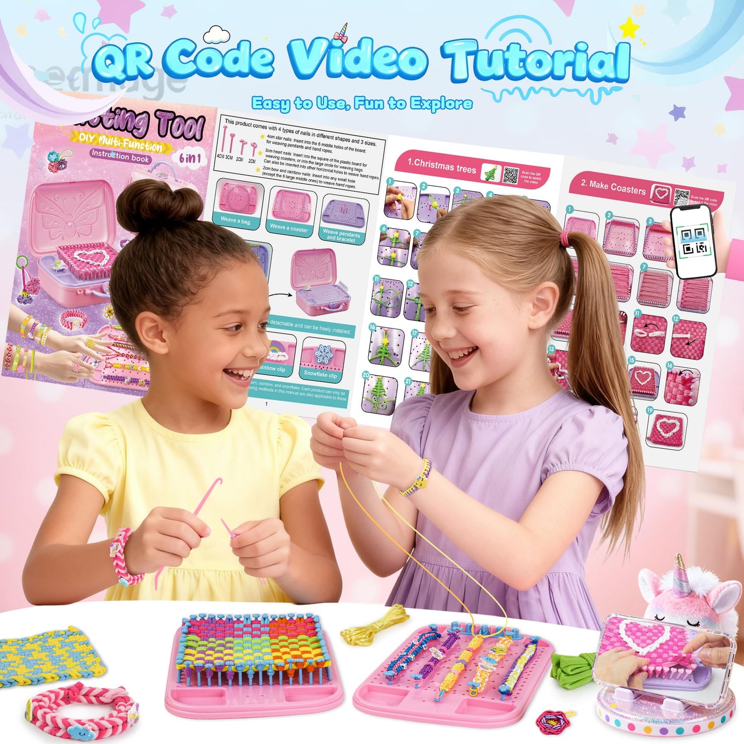 Nicella 6-in-1 Friendship Bracelet Making Kit | Weaving Loom Kit for Kids | 500+ Craft Accessories