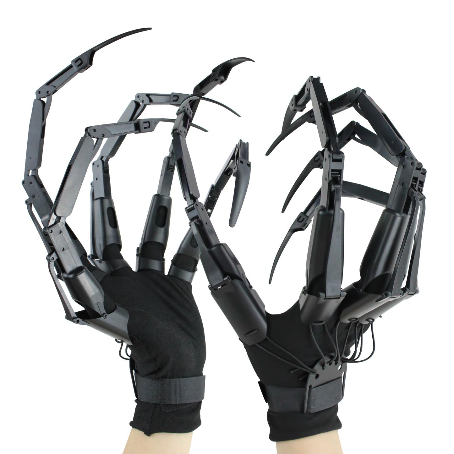 NICENICY Articulated Finger Extensions with Protective Gloves – Halloween Skeleton Claws (Black)