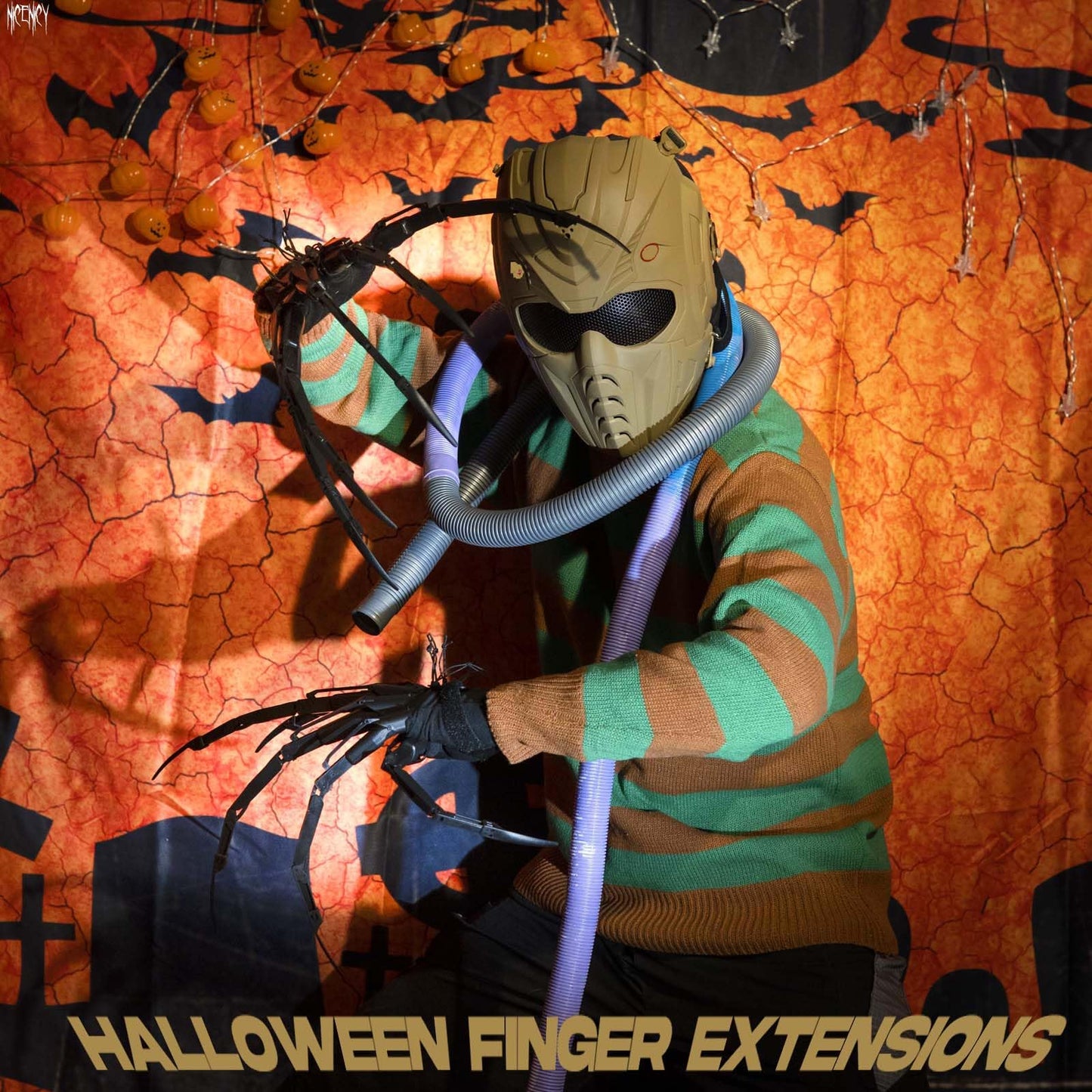 NICENICY Articulated Finger Extensions with Protective Gloves – Halloween Skeleton Claws (Black)