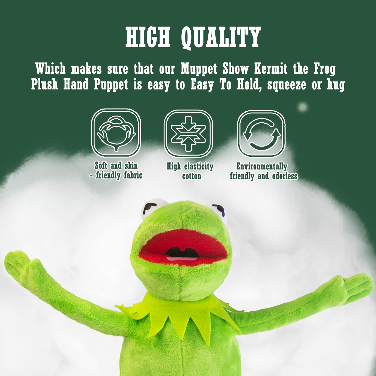 NICERINC Kermit The Frog Plush – 16-inch Movable-Mouth Frog Plush Doll for Kids
