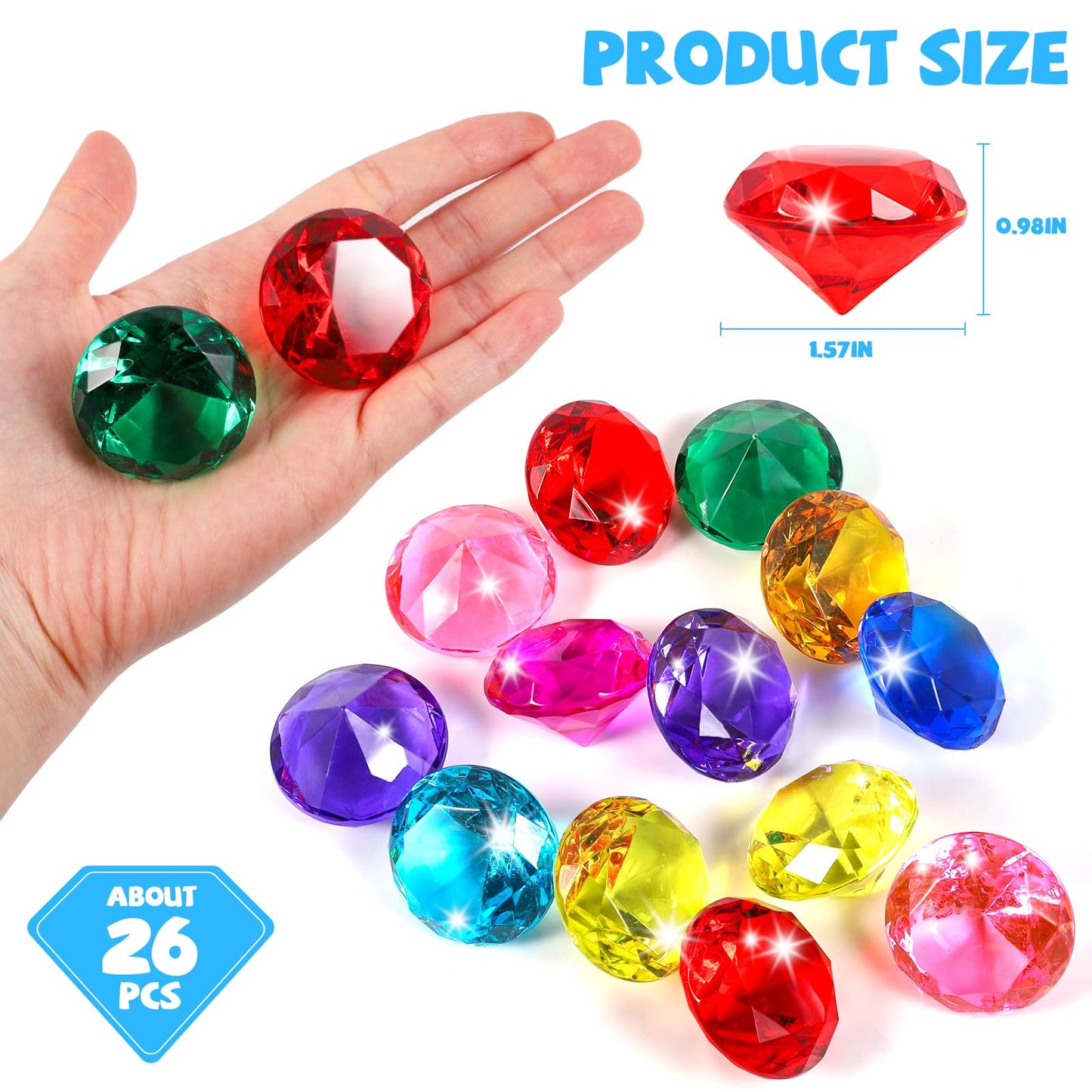 Niceup 26pcs Big Diving Gems – 1.57in Acrylic Diamonds for Kids, Party Favors & Easter Egg Fillers