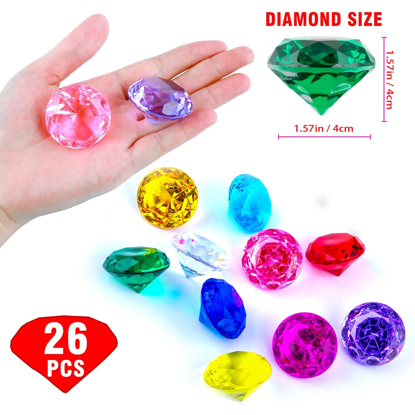 Niceup 26PCS Fake Emeralds: Green Gemstones, 1.57in Acrylic Pool Toys & Party Decor