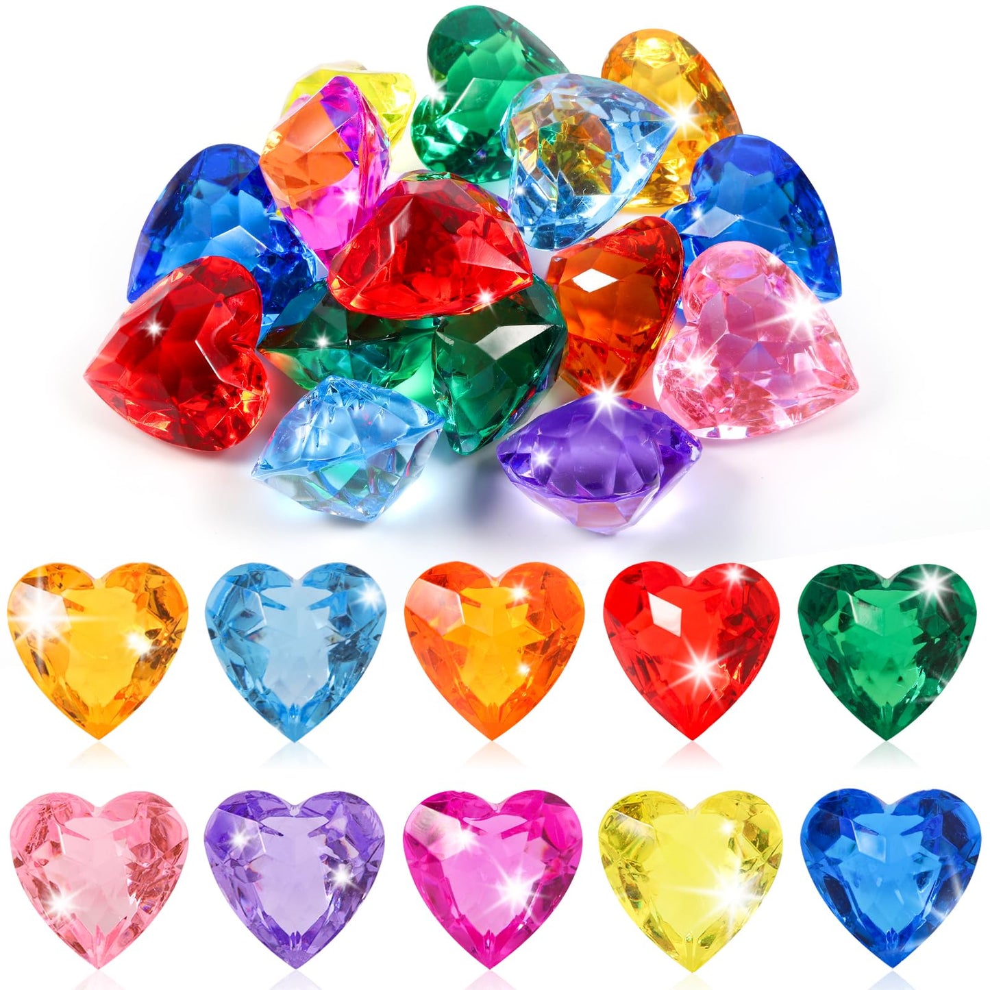 Niceup 30pcs Heart Gemstones — 1.57in Acrylic 3D Hearts for Mermaid Treasure Hunts & Party Favors