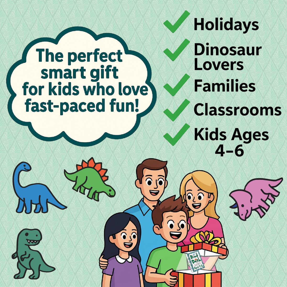Dino Dash Card Game by Niche Nation Games – Quick Counting for Kids 4–6 (2–4 Players)