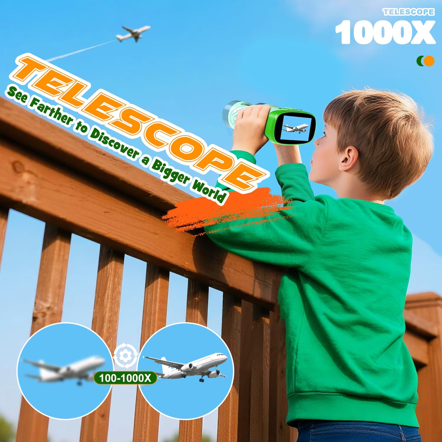 Nicmore 1000X Handheld Microscope for Kids – 4K 2.0 Inch Screen, 3-in-1 Telescope & Camera, 6 Slides