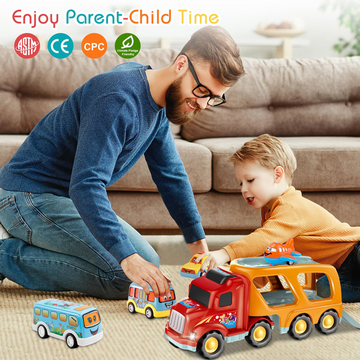 Nicmore Carrier Truck 5-in-1 Toddler Playset | Pretend City Transport Toys for 1-3 Year Olds