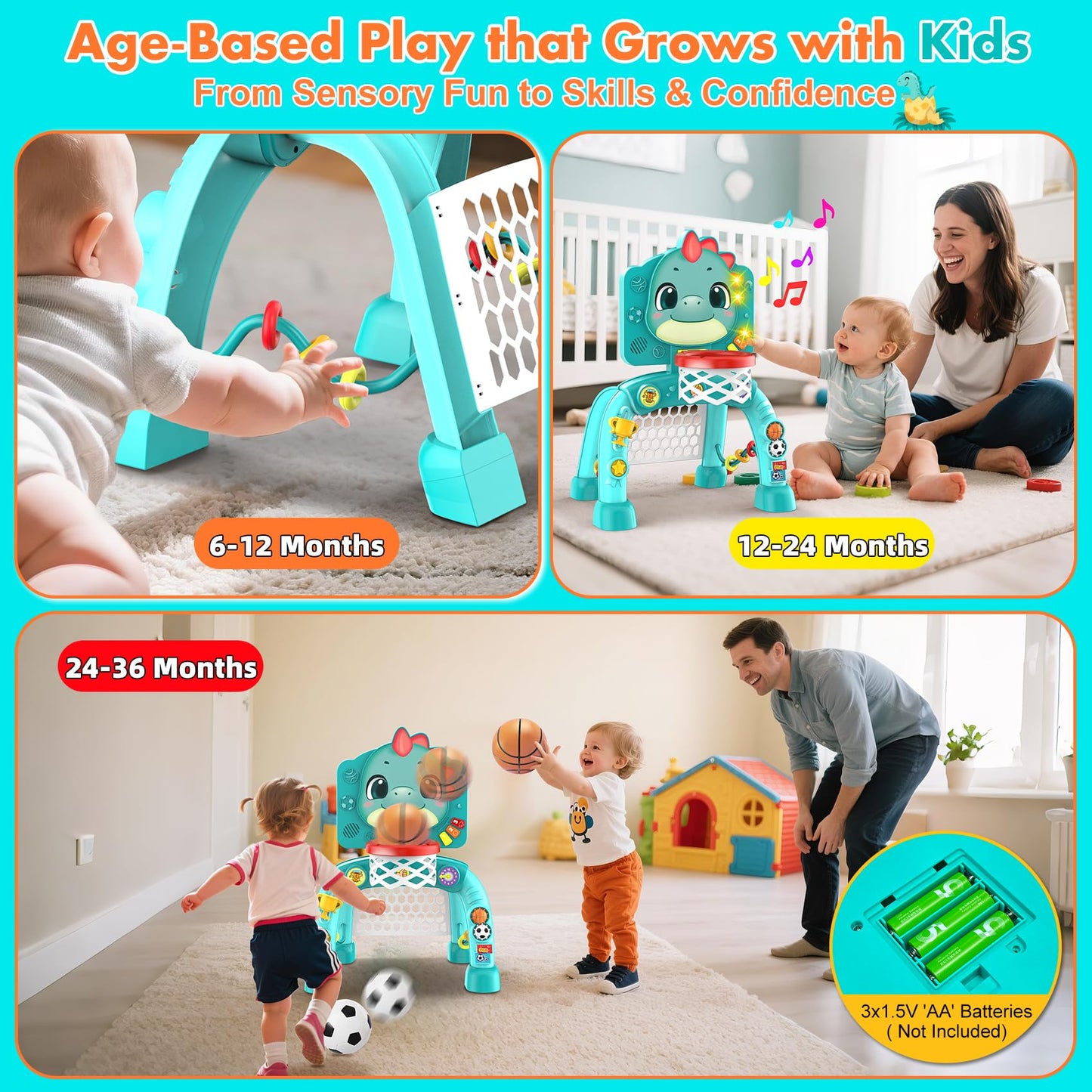 Nicmore Dinosaur 4-in-1 Kids Sports Toy – Indoor/Outdoor Play for Ages 1-3