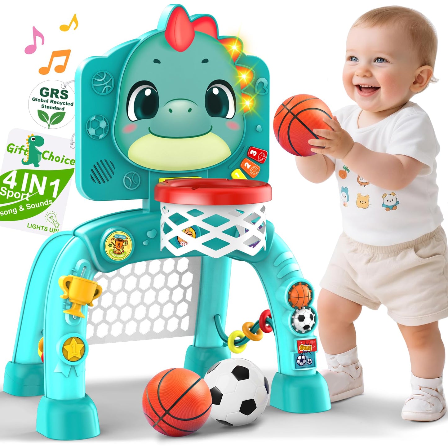 Nicmore Dinosaur 4-in-1 Kids Sports Toy – Indoor/Outdoor Play for Ages 1-3
