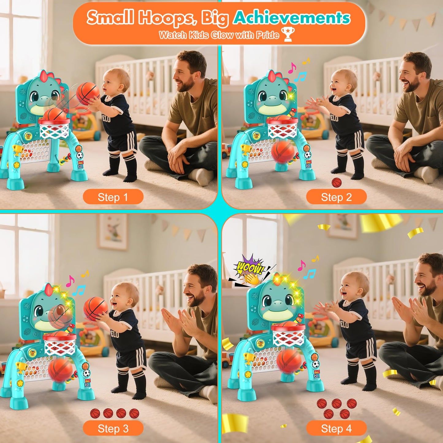 Nicmore Dinosaur 4-in-1 Kids Sports Toy – Indoor/Outdoor Play for Ages 1-3