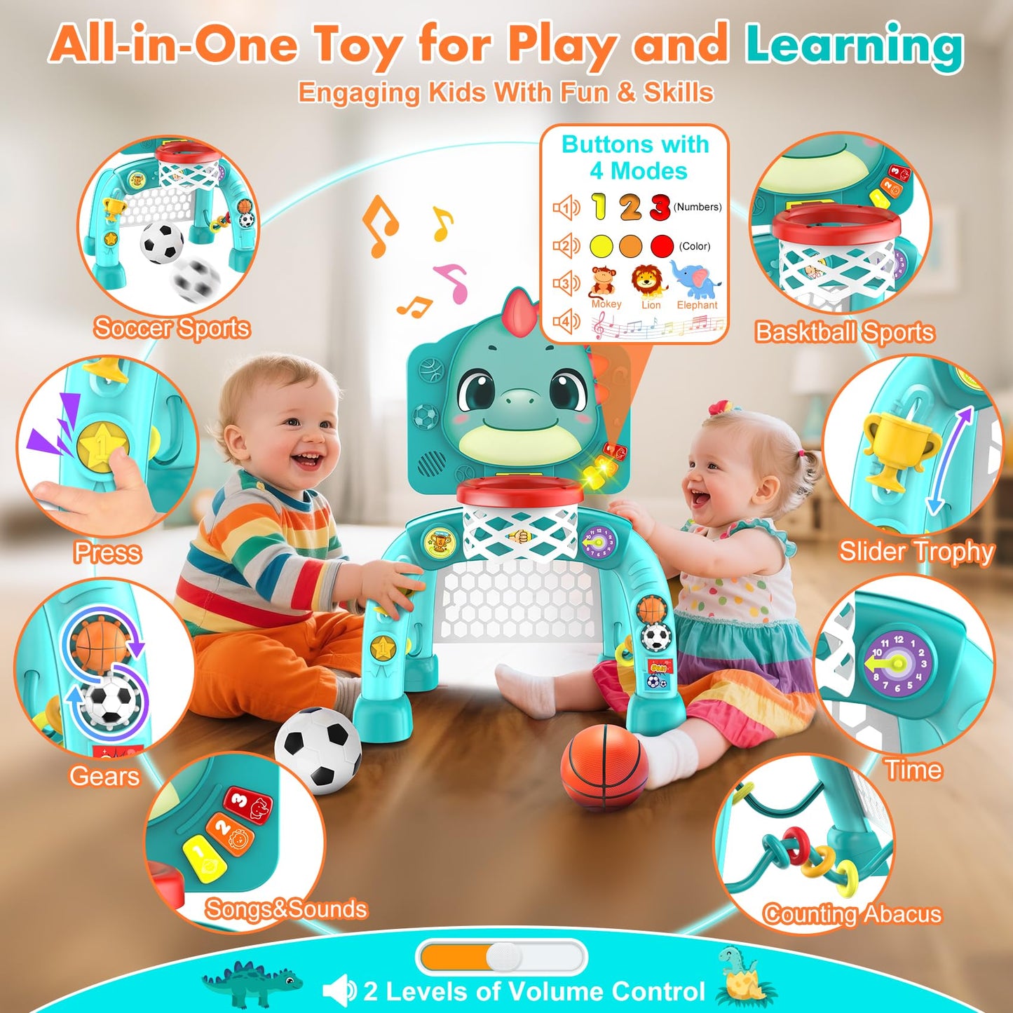 Nicmore Dinosaur 4-in-1 Kids Sports Toy – Indoor/Outdoor Play for Ages 1-3