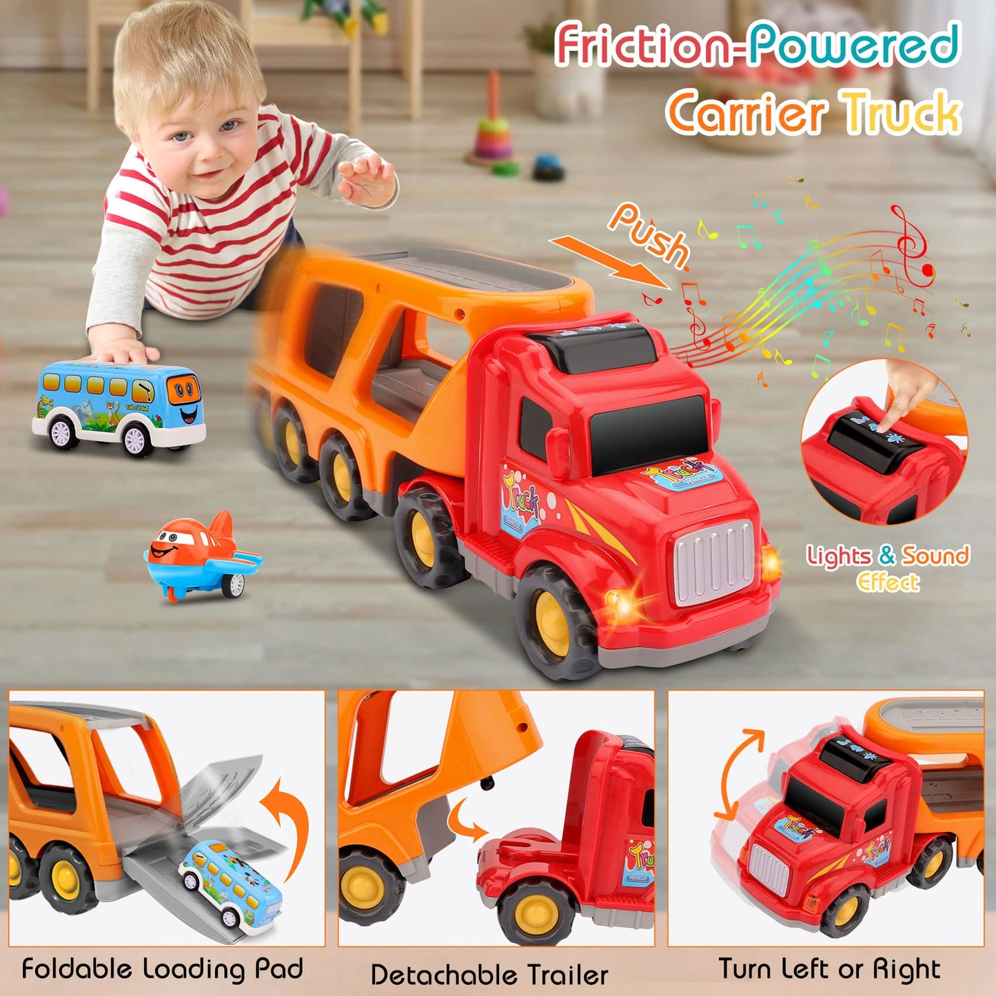 Nicmore Carrier Truck 5-in-1 Toddler Playset | Pretend City Transport Toys for 1-3 Year Olds