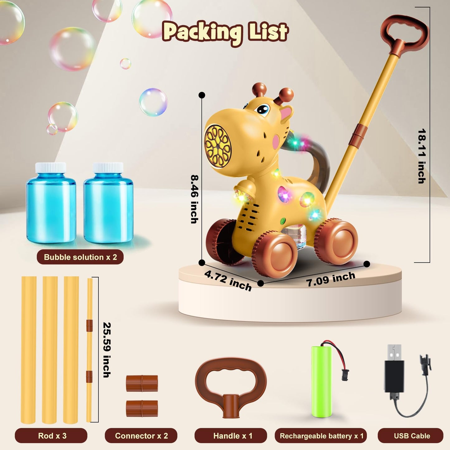 Nicmore Giraffe Bubble Machine – Automatic Dual-Mode Toddler Toy for Indoor & Outdoor Fun