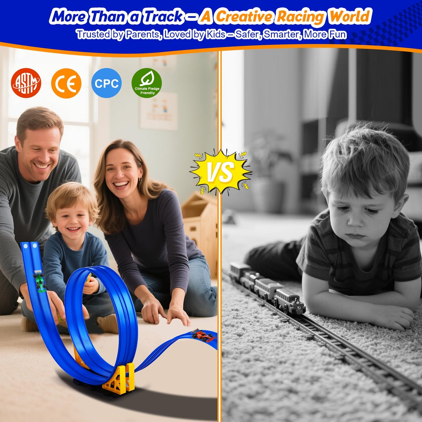 Nicmore Flexible Race Track Toy Set – 15ft Bendable Ramp with Suction Cups, Roll-Up Track for 1:64 Cars
