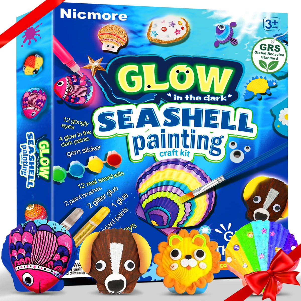 Nicmore Kids Sea Shell Art & Crafts — Glow-in-the-Dark Painting Kit for Ages 4–12