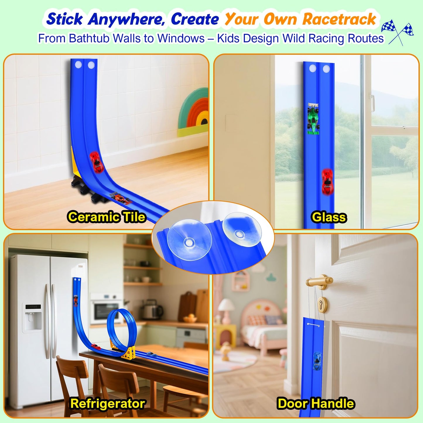 Nicmore Flexible Race Track Toy Set – 15ft Bendable Ramp with Suction Cups, Roll-Up Track for 1:64 Cars