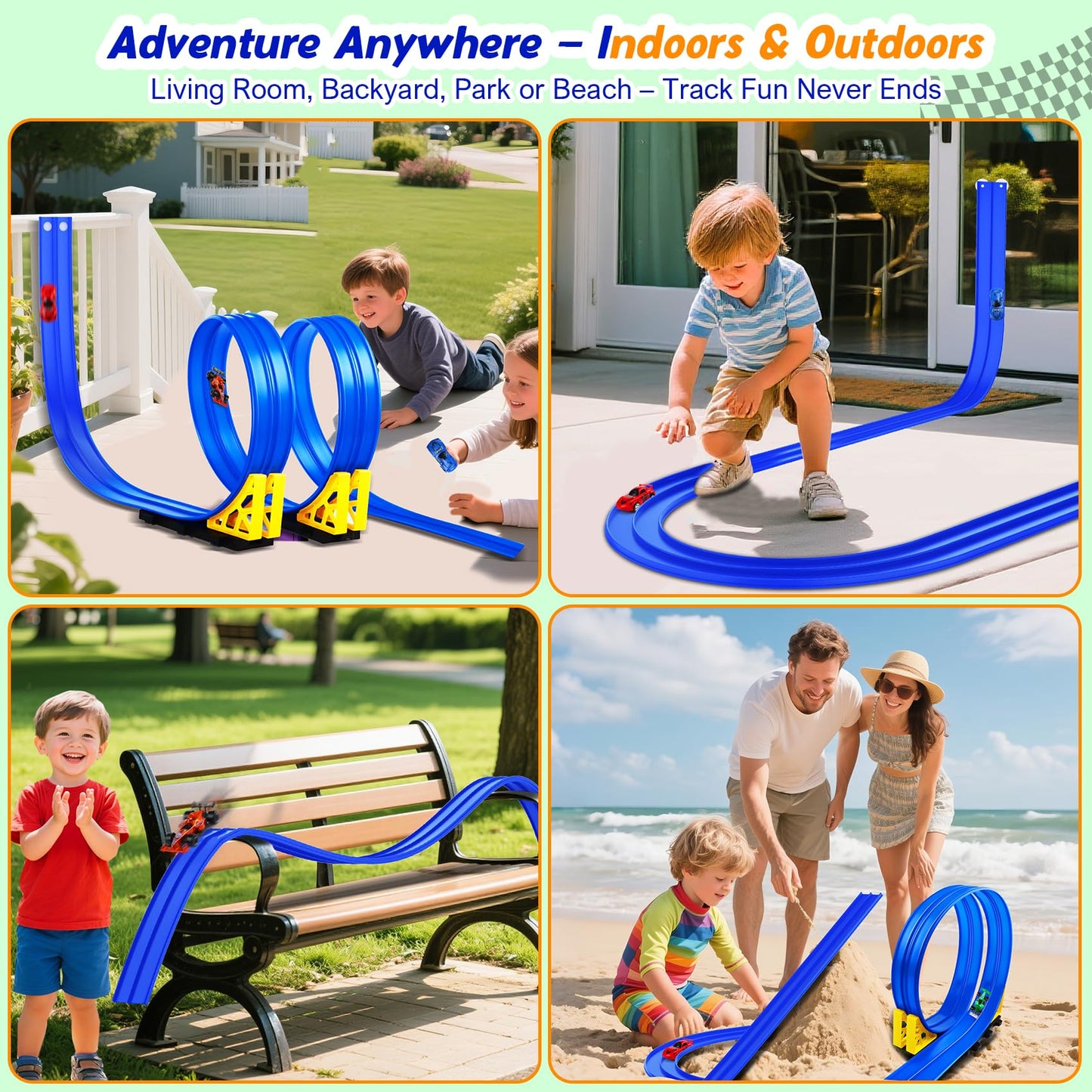 Nicmore Flexible Race Track Toy Set – 15ft Bendable Ramp with Suction Cups, Roll-Up Track for 1:64 Cars