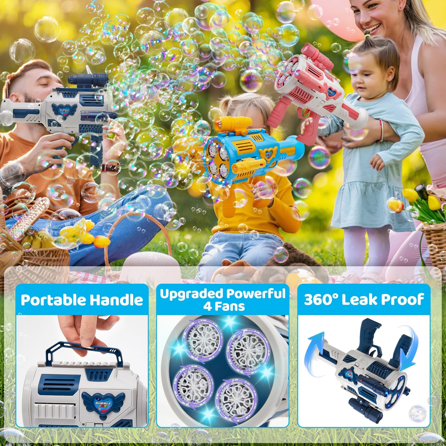 Nicojoy Bubble Gun with Upgraded 4-Fan Drives – Automatic Bubble Blower for Kids & Adults
