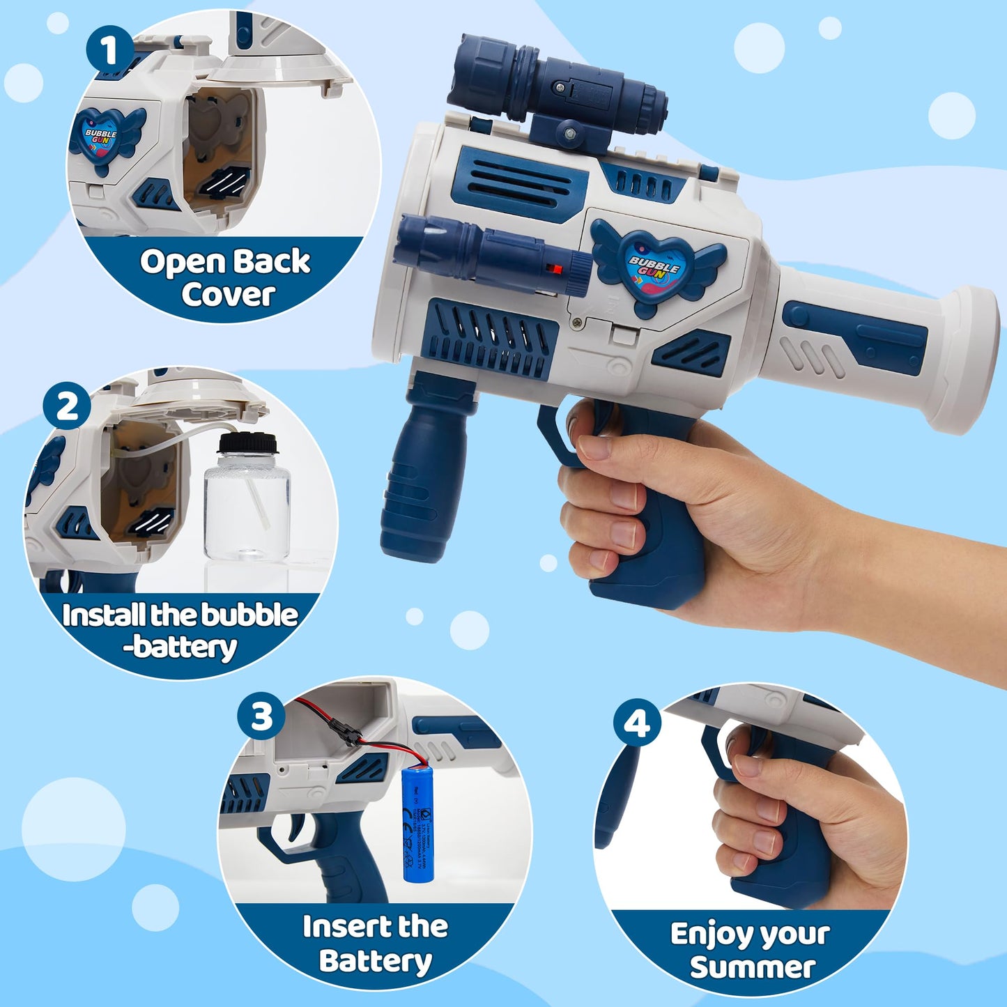 Nicojoy Bubble Gun with Upgraded 4-Fan Drives – Automatic Bubble Blower for Kids & Adults