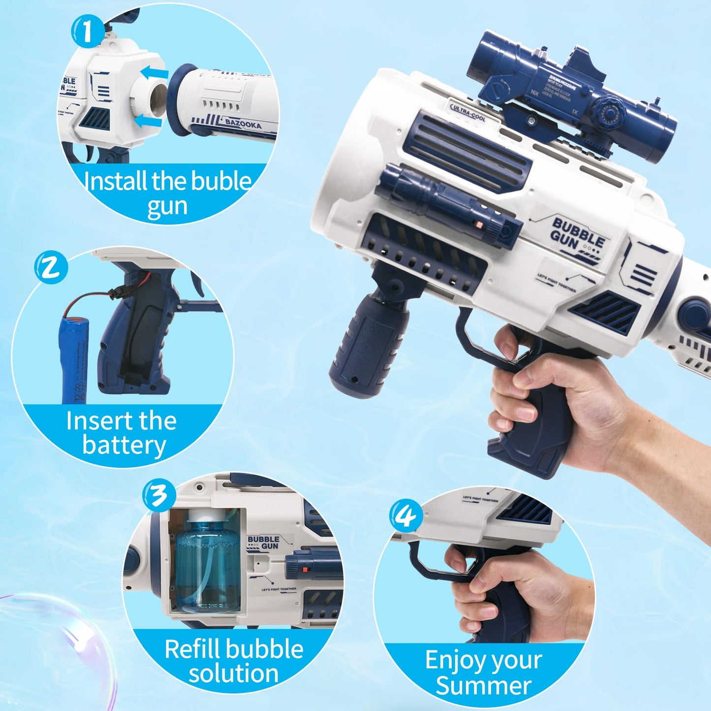 nicojoy Bubble Guns Automatic with Built-in Solution – 3 Fans, 6x Lens