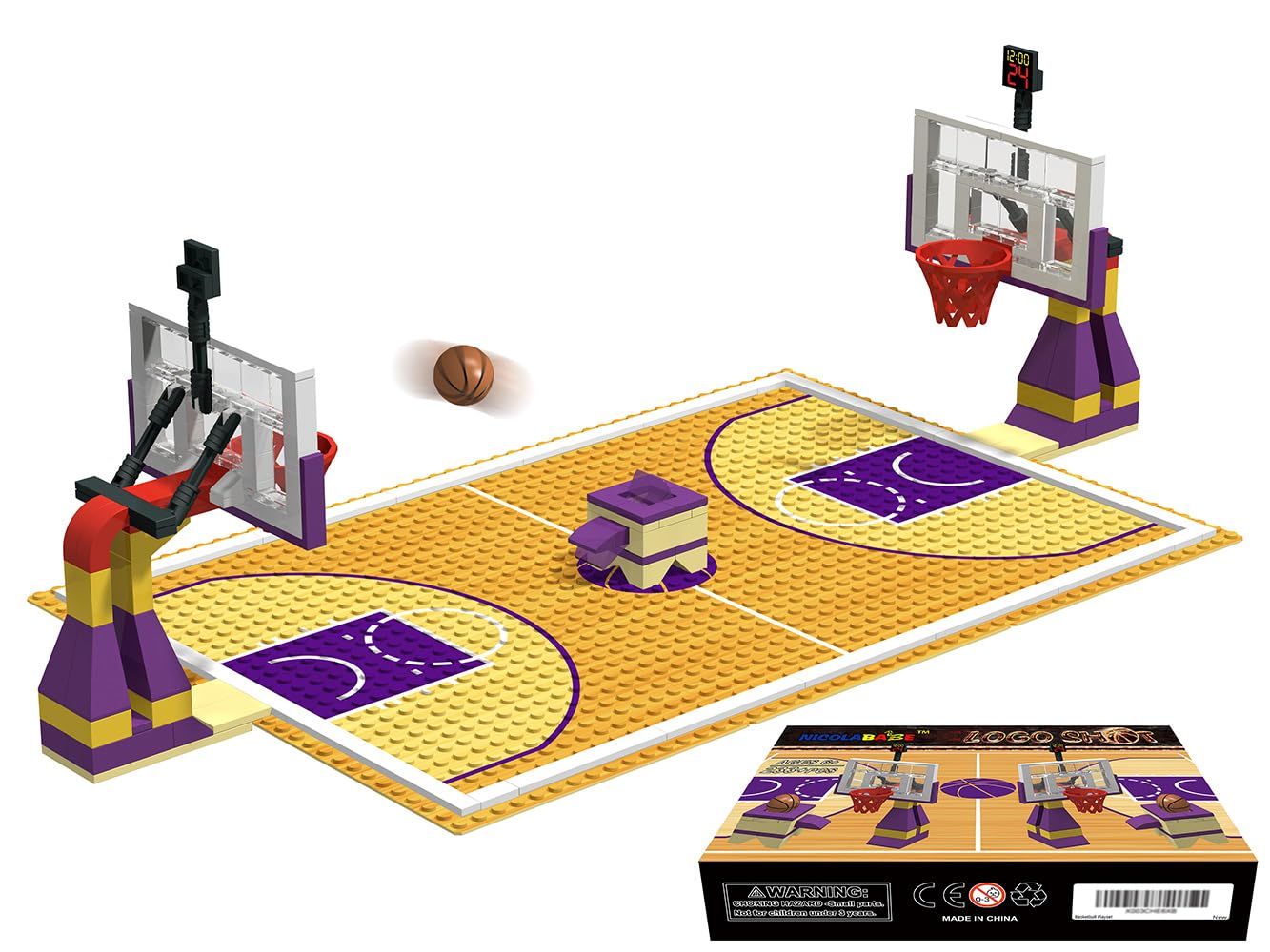 Nicolababe Building Block Education Toy – Basketball Court Baseplates & 2 Stands, Compatible with Major Brands