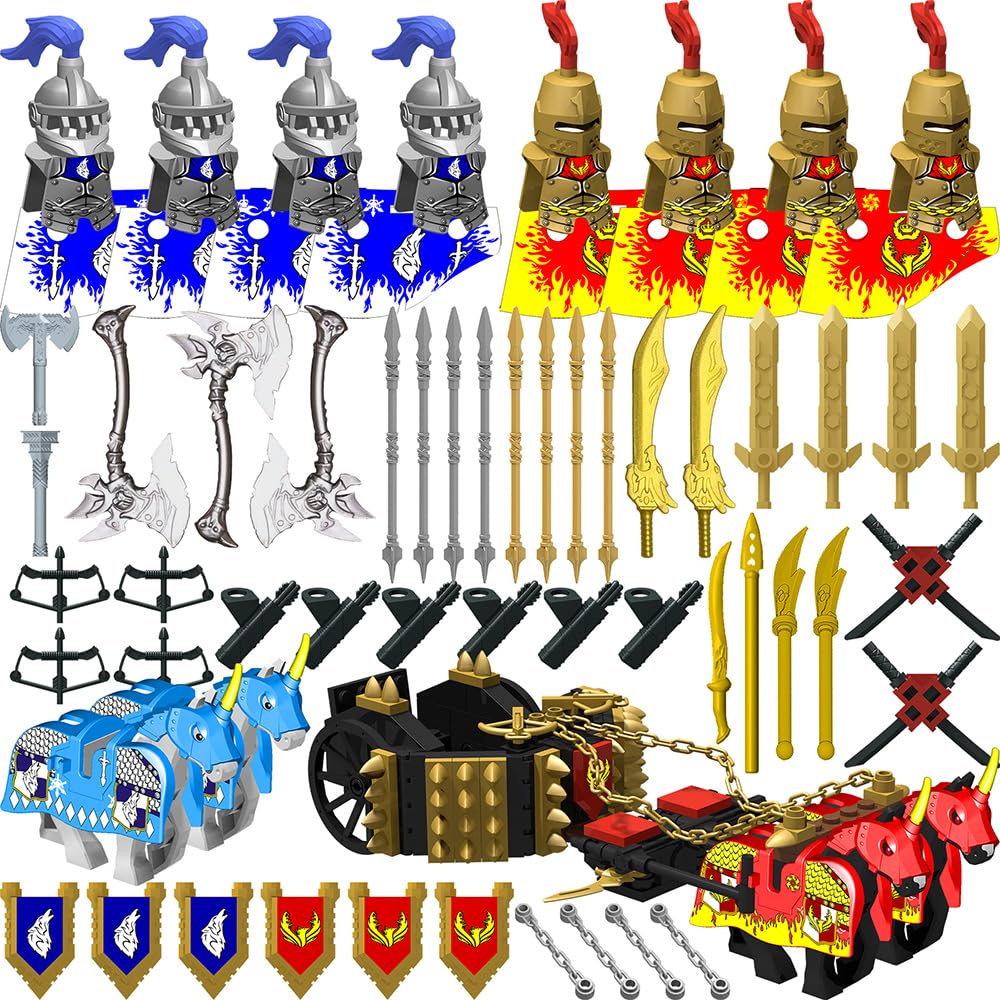 Nicolababe Weapon Pack for Minifigures – Medieval Knight Weapons Set with Horse Carriage, Compatible with All Major Brands