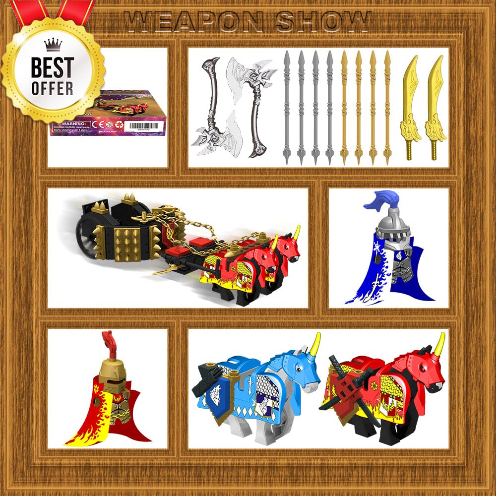 Nicolababe Weapon Pack for Minifigures – Medieval Knight Weapons Set with Horse Carriage, Compatible with All Major Brands