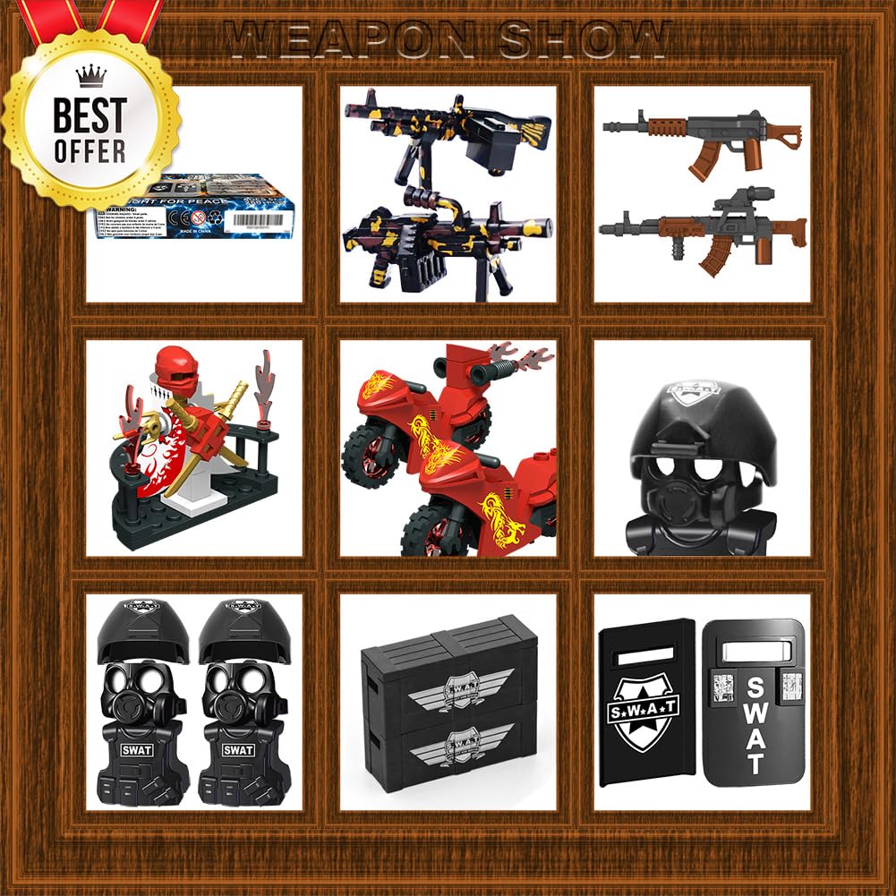 Nicolababe Weapon Pack | Military Weapon Set for Minifigures with Helmet, Armor, Cloak & Motorcycles