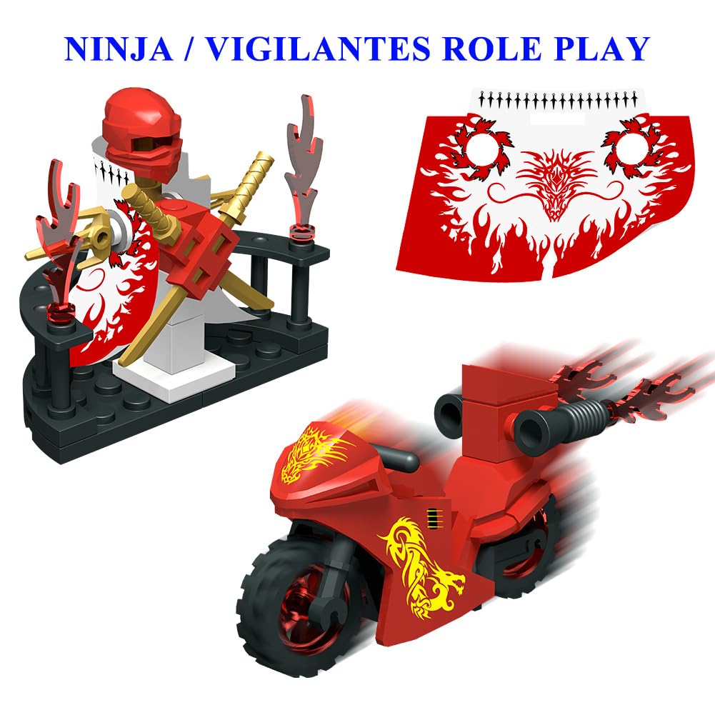 Nicolababe Weapon Pack | Military Weapon Set for Minifigures with Helmet, Armor, Cloak & Motorcycles