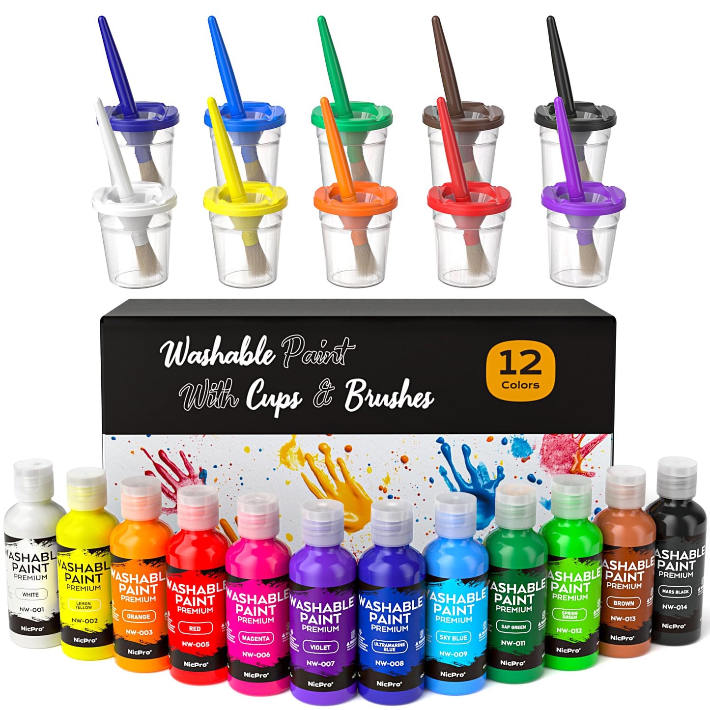 Nicpro 12Colors Washable Paint Set for Kids – Non-Toxic & Mess-Free