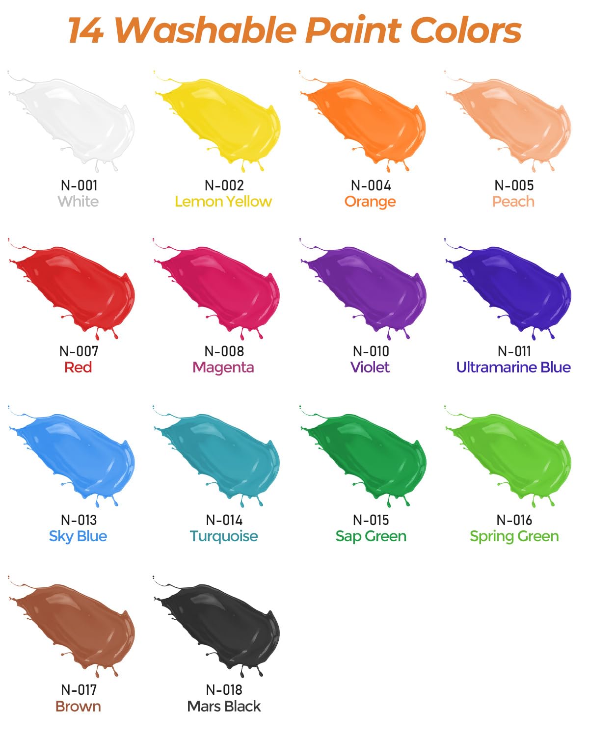 Nicpro 14 Colors Large Washable Paint Kit for Kids – Non-Toxic Tempera with Brushes, Cups & Sponges (250ml)