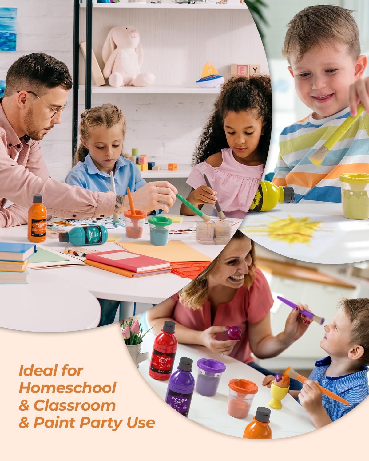 Nicpro 14 Colors Large Washable Paint Kit for Kids – Non-Toxic Tempera with Brushes, Cups & Sponges (250ml)