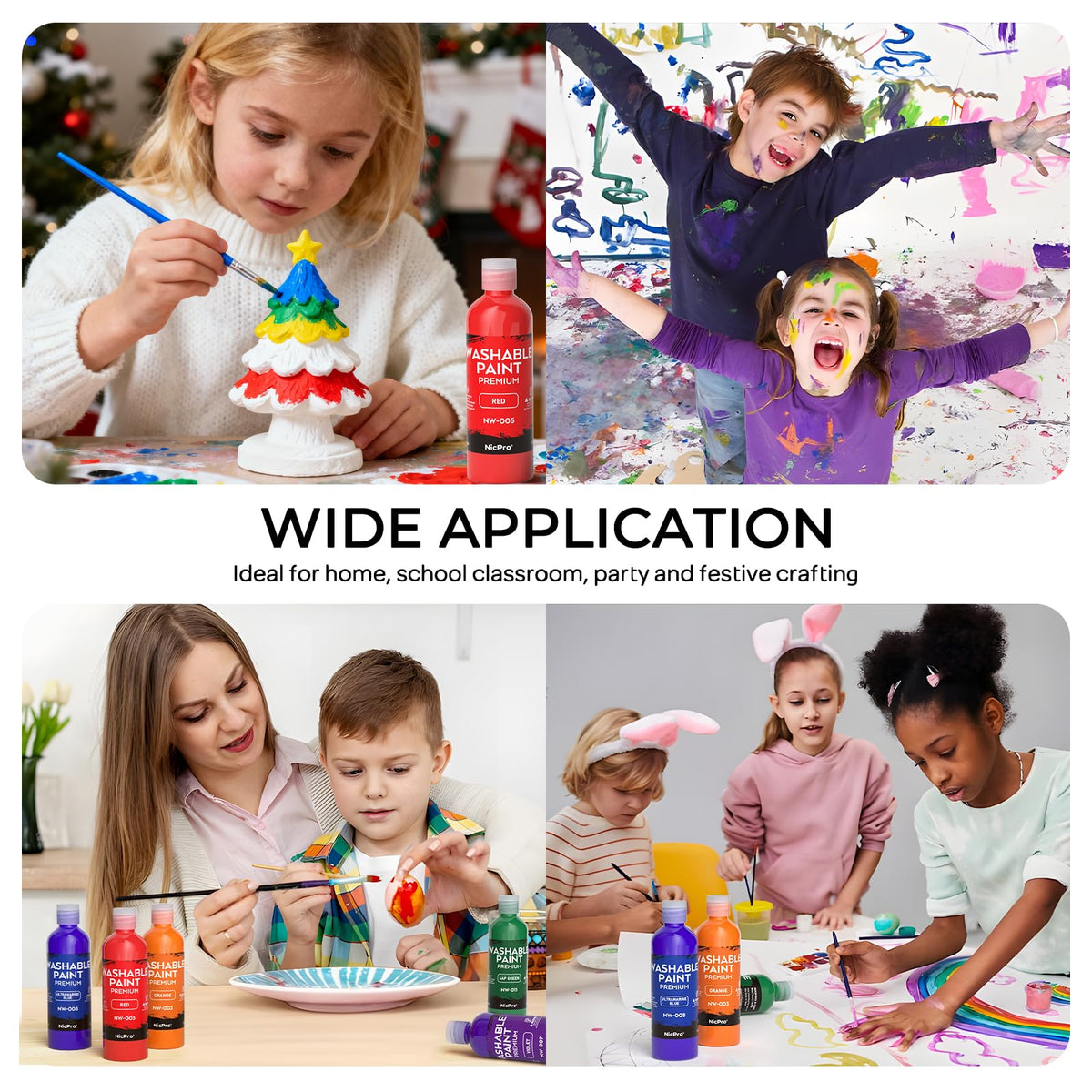 Nicpro 8 Colors Washable Paint Set for Kids - 4oz Tempera, Non-Toxic & Easy Clean Art Supplies