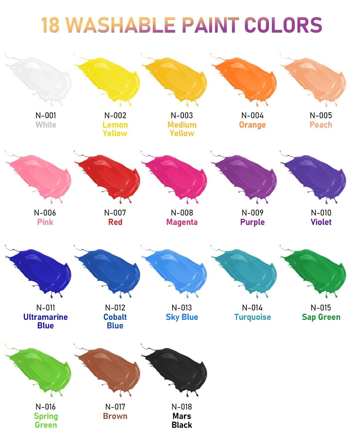 Nicpro 18 Colors Large Washable Paint Set for Kids – 250 ml Bottles, Non-Toxic Tempera Paint for Art, Classroom & Home
