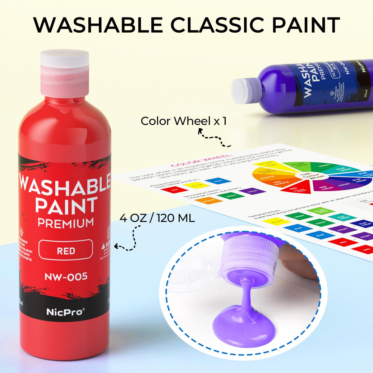 Nicpro 8 Colors Washable Paint Set for Kids - 4oz Tempera, Non-Toxic & Easy Clean Art Supplies