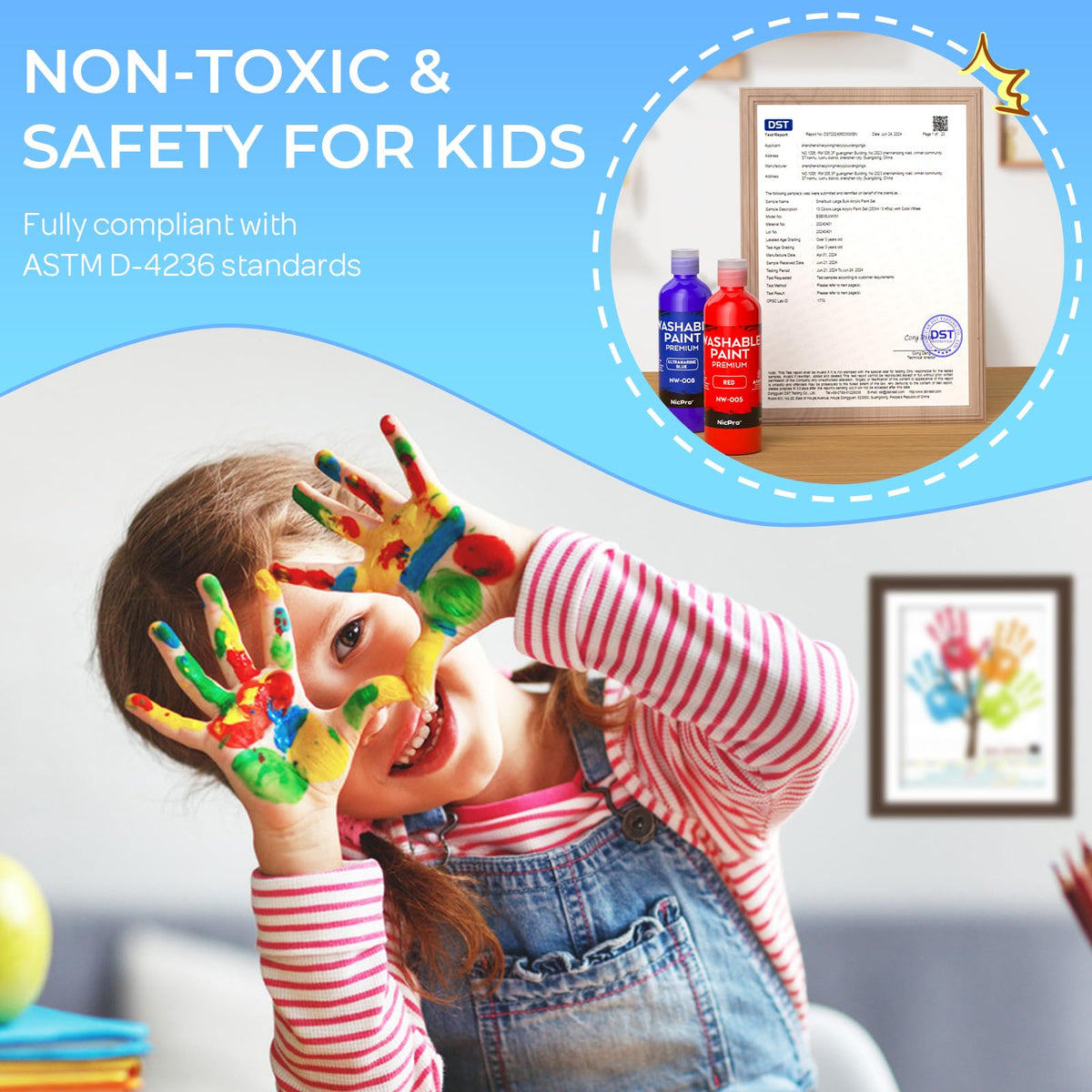 Nicpro 8 Colors Washable Paint Set for Kids - 4oz Tempera, Non-Toxic & Easy Clean Art Supplies