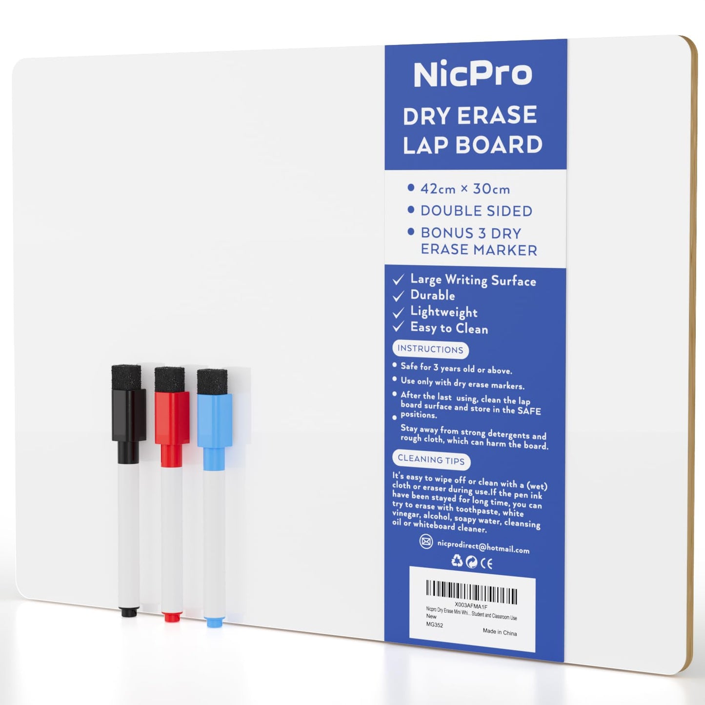 Nicpro 12 x 16 Inches Lapboard – Double-Sided Dry Erase Whiteboard for Kids, Students & Classroom