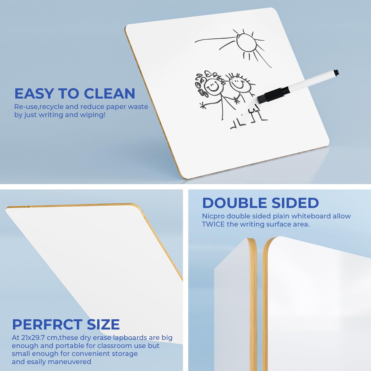 Nicpro 12 x 16 Inches Lapboard – Double-Sided Dry Erase Whiteboard for Kids, Students & Classroom