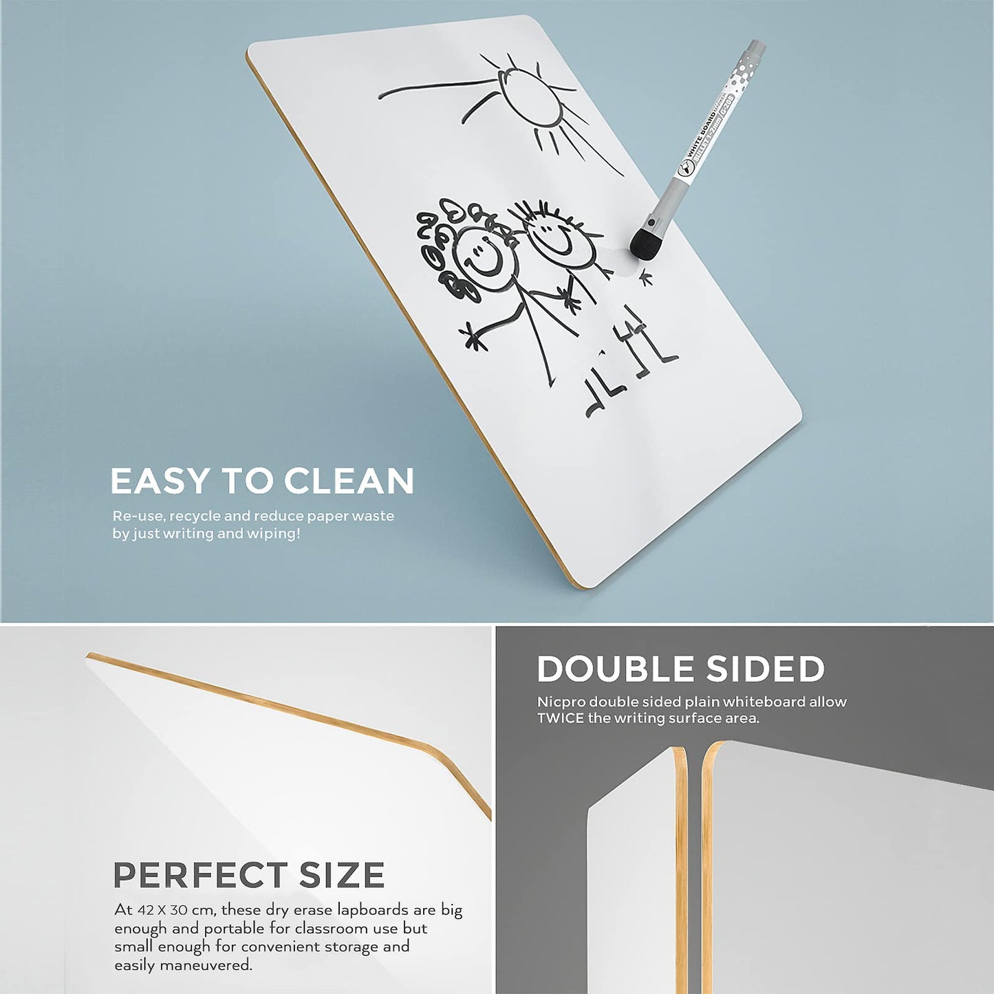 Nicpro Small Dry Erase Lapboard 2-Pack – 12x16 in Double-Sided Whiteboards + 8 Water-Based Pens