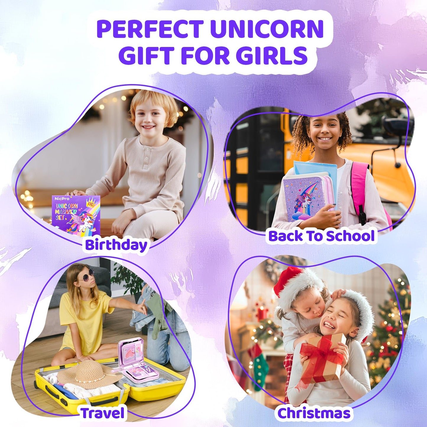 Nicpro 110PCS Unicorn Washable Markers Set – Glitter Pencil Case & Kids Art Kit