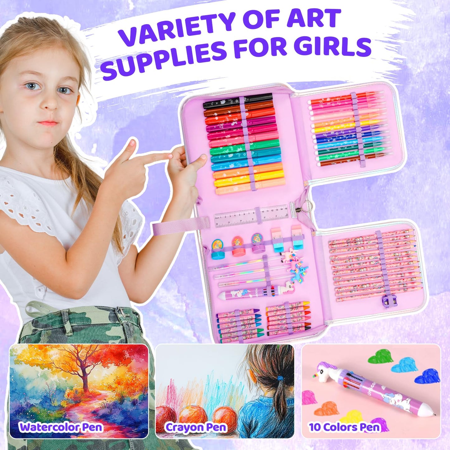 Nicpro 110PCS Unicorn Washable Markers Set – Glitter Pencil Case & Kids Art Kit