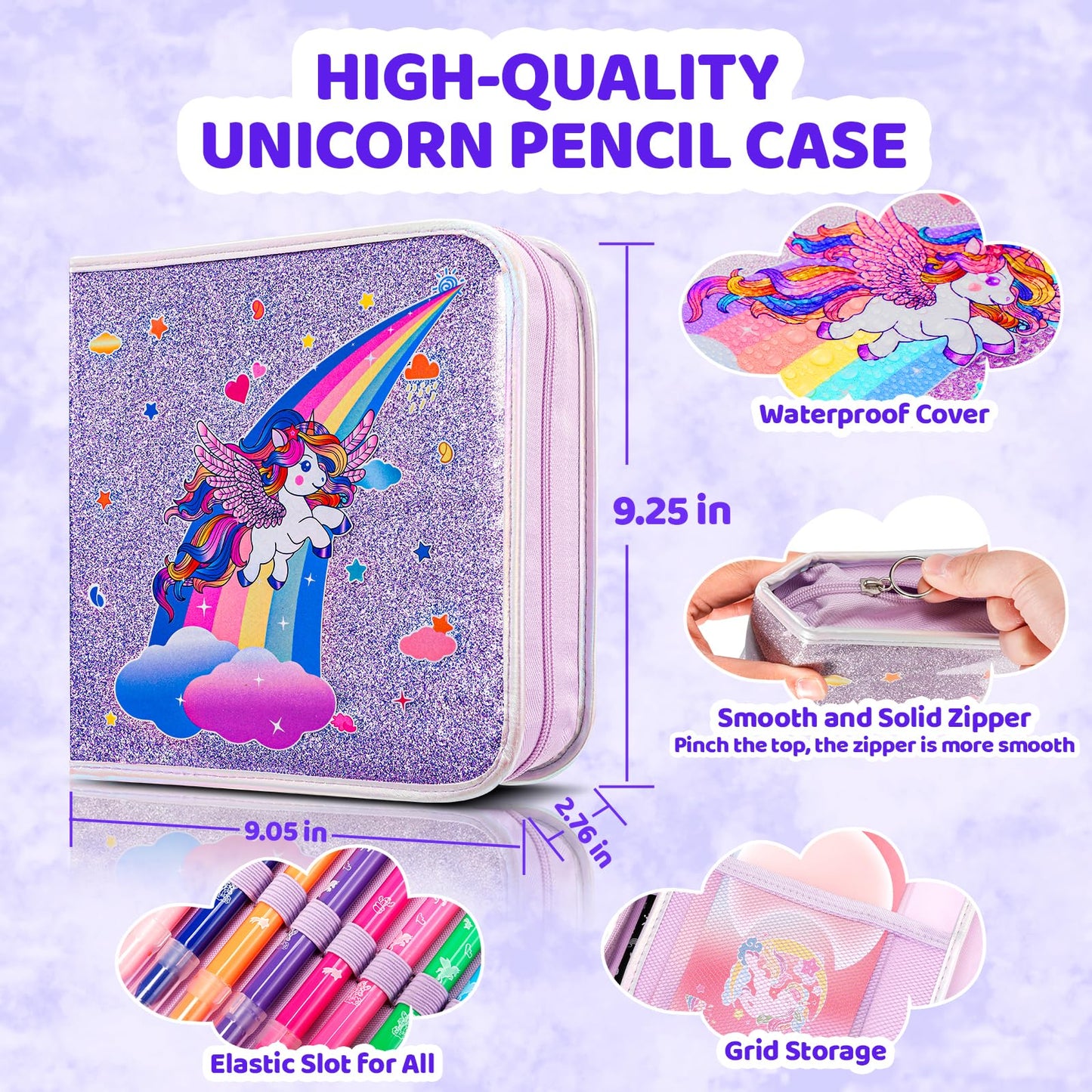 Nicpro 110PCS Unicorn Washable Markers Set – Glitter Pencil Case & Kids Art Kit