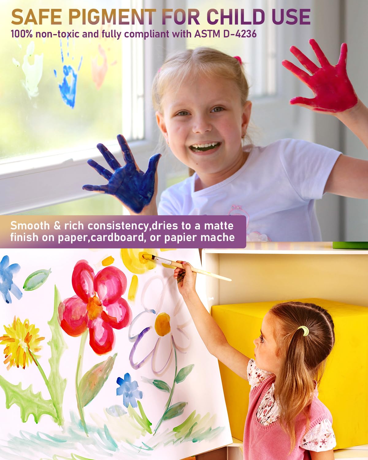 Nicpro 18 Colors Large Washable Paint Set for Kids – 250 ml Bottles, Non-Toxic Tempera Paint for Art, Classroom & Home
