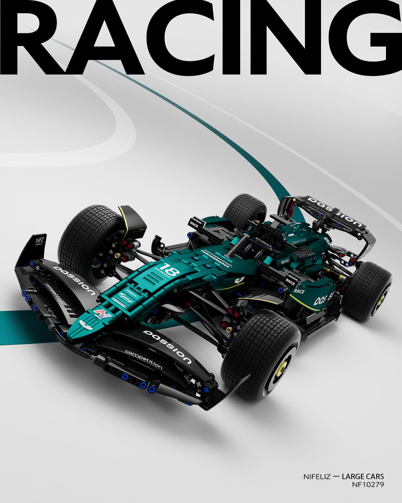 Nifeliz AM24 Formula 1 Racing Car Building Set – 1:8 Scale, 2351 Pcs, NF10279
