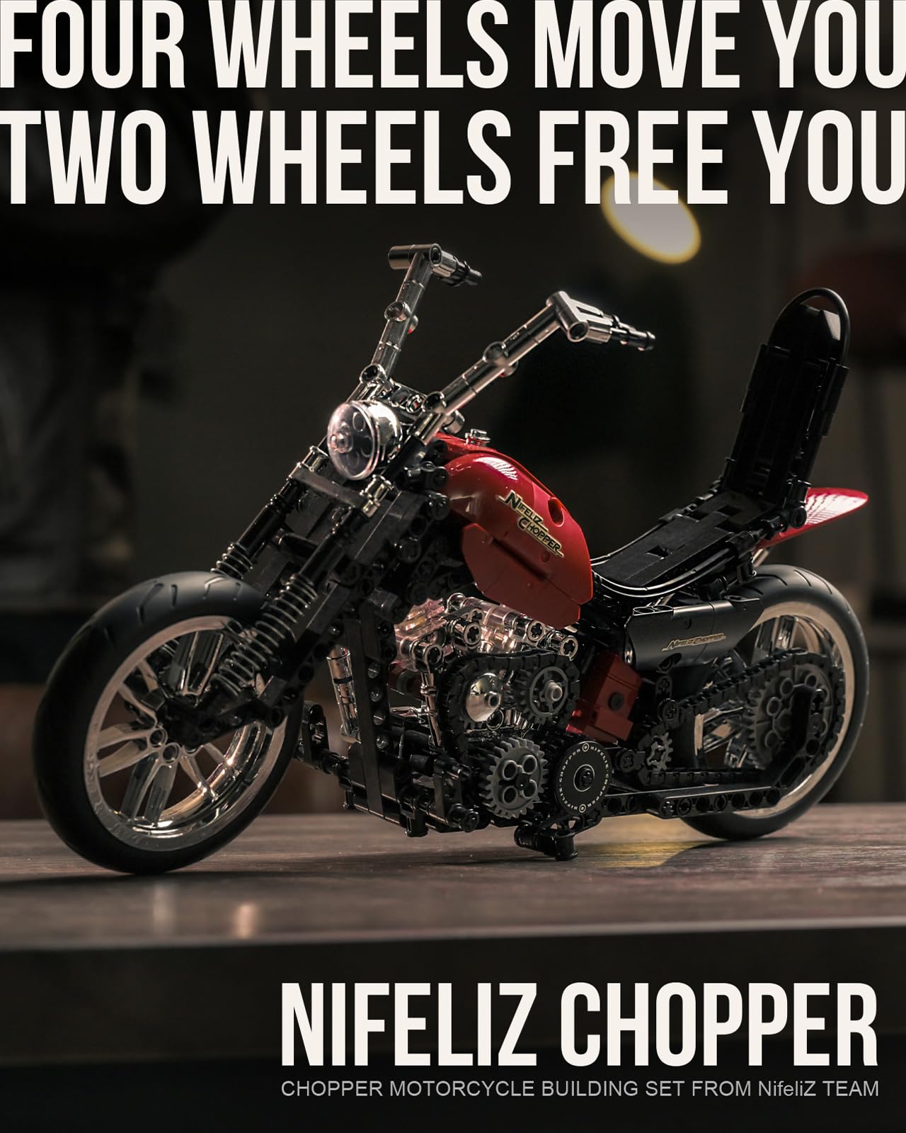 Nifeliz Chopper Motorcycle Building Set for Adults – Classic Vintage Model (NF10308, 572 PCS)