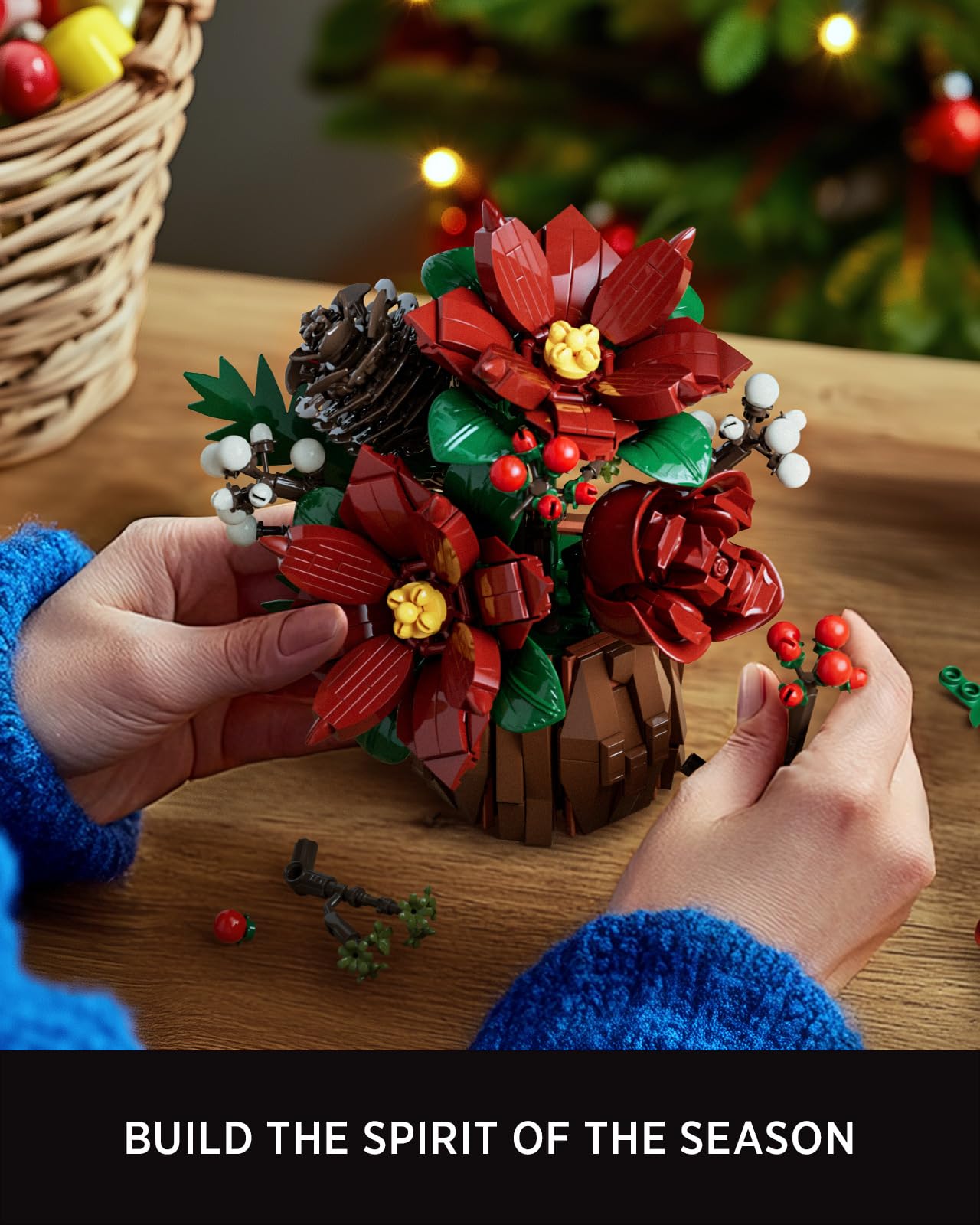 Nifeliz Poinsettia Flowers Building Set – 767 PCS Floral Desk Display NF10347