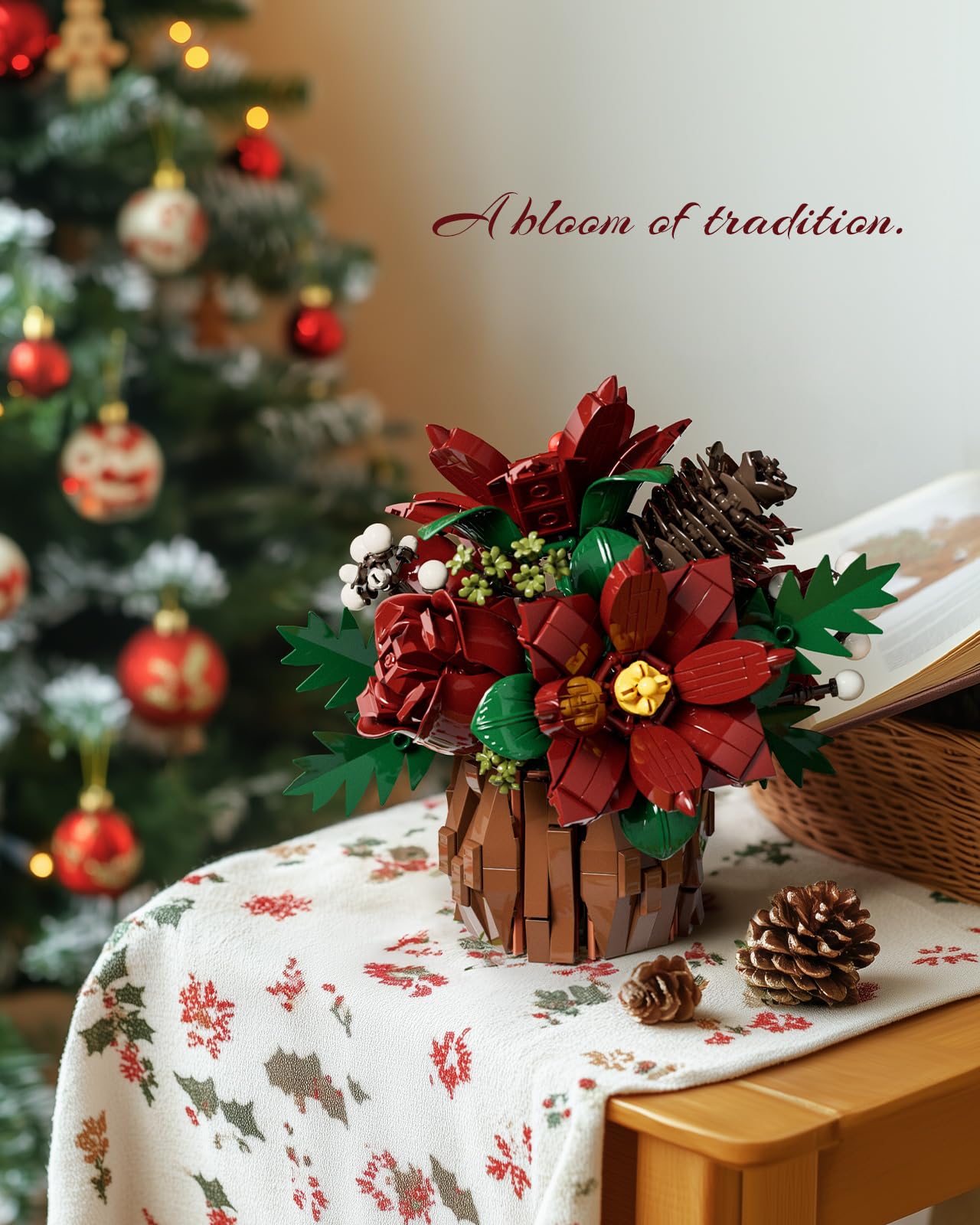 Nifeliz Poinsettia Flowers Building Set – 767 PCS Floral Desk Display NF10347