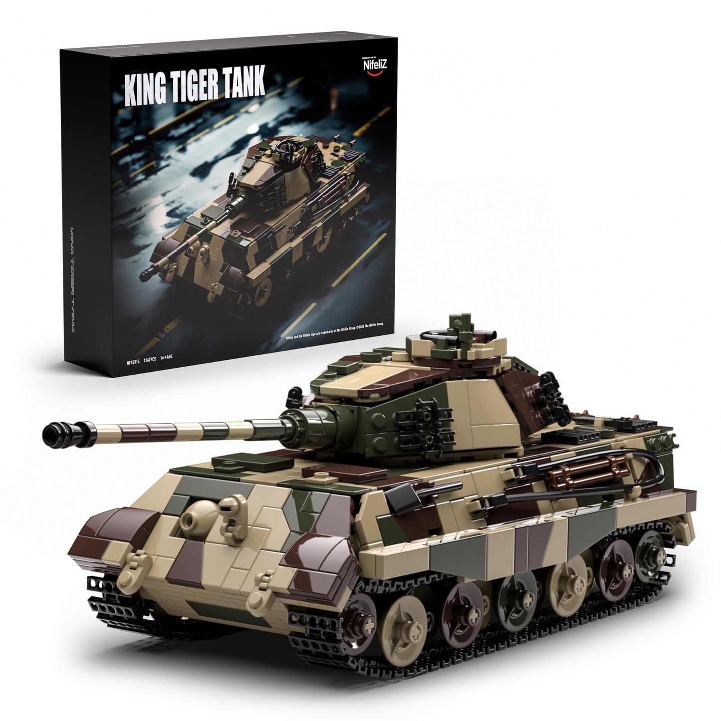 Nifeliz King Tiger Tank Building Set – 1,267 Pieces WW2 Model for Adults | Collectible Army Display