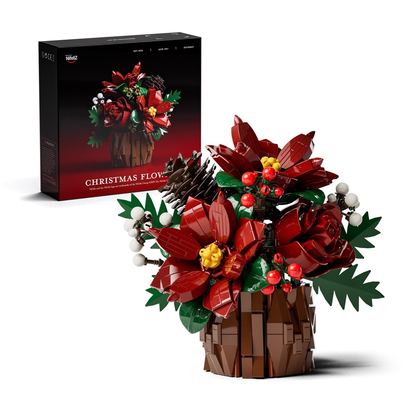 Nifeliz Poinsettia Flowers Building Set – 767 PCS Floral Desk Display NF10347